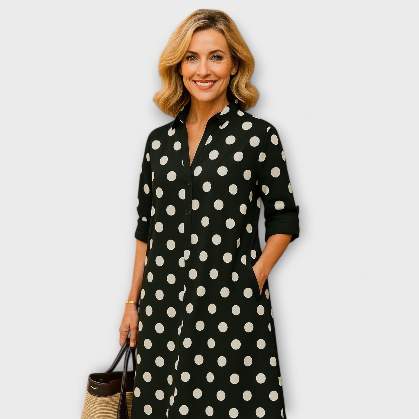 Modernes Hemdkleid mit Kragen und Dreiviertelärmeln