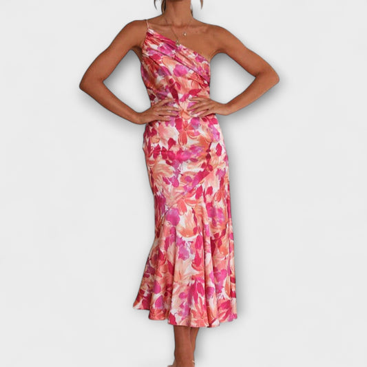 Tabea - Asymmetrisches Blumenmuster Kleid