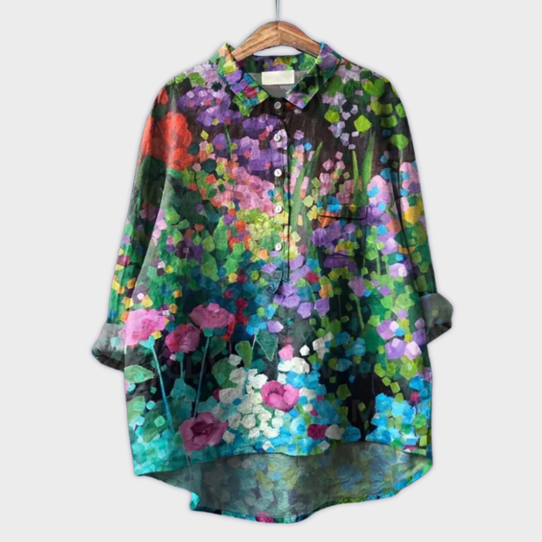 Magdalena - Handgemachte Damenbluse mit Blumenmuster