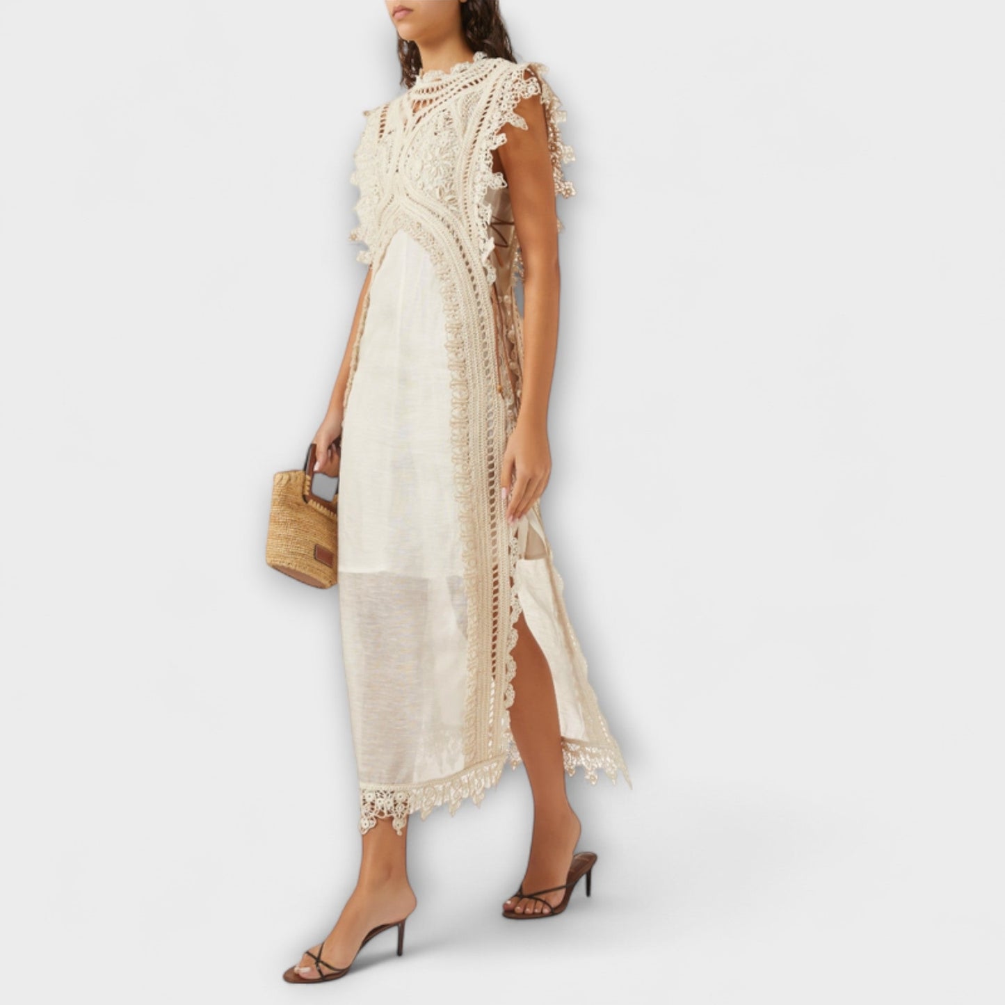 Mira - Woven Hollow Organza Maxi-Kleid