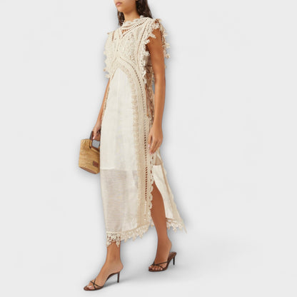 Mira - Woven Hollow Organza Maxi-Kleid