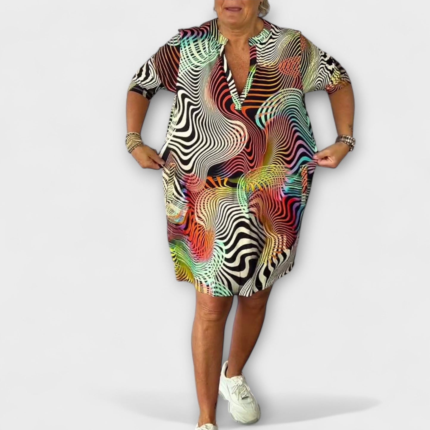 Liora - Farbiger V-Ausschnitt Kleid