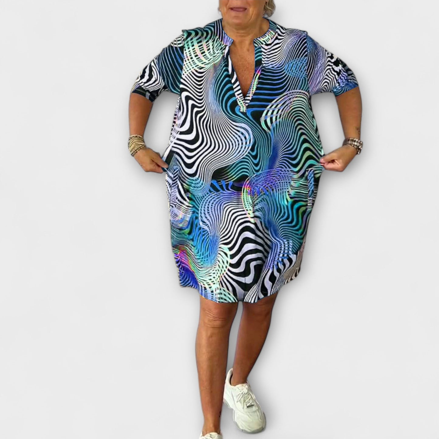 Liora - Farbiger V-Ausschnitt Kleid