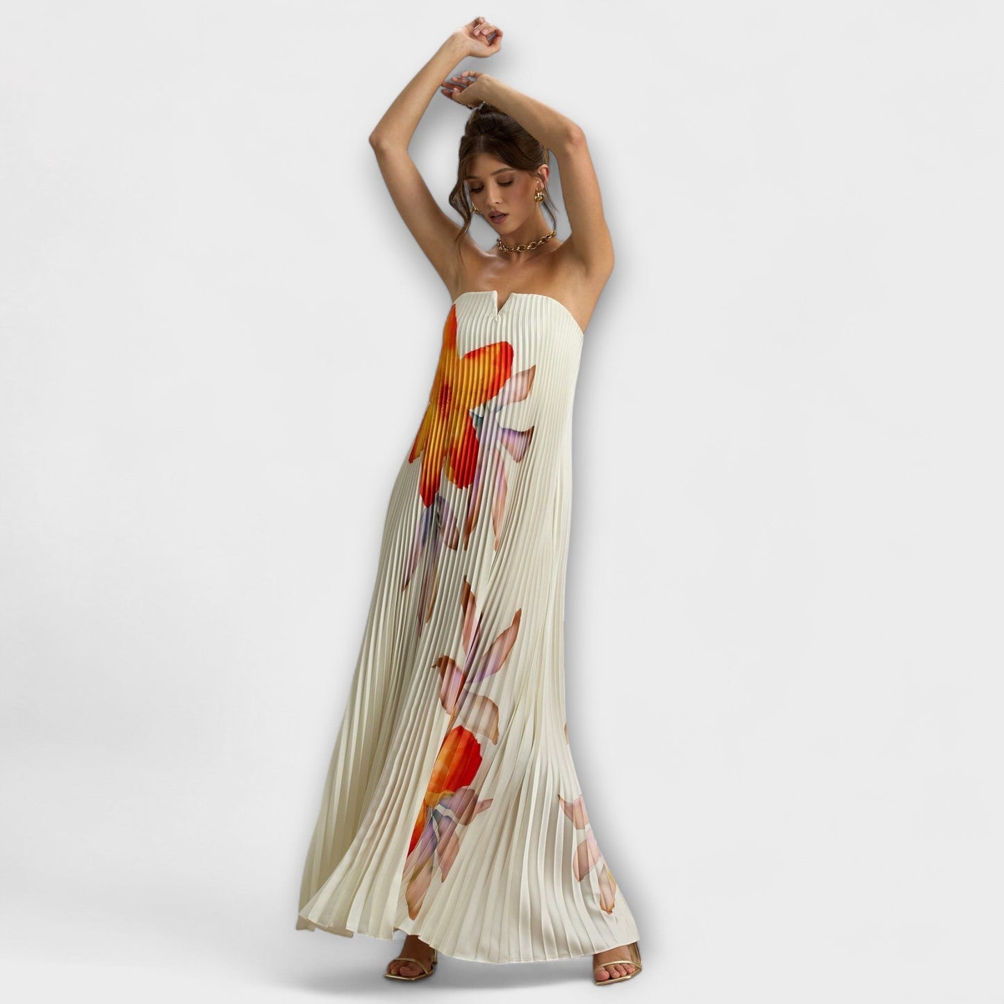 Michelle - Sweetheart Maxi-Kleid in Orange Floral