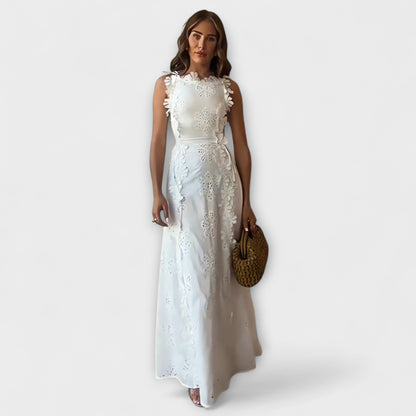 Éliora – Maxikleid mit Spitzenblumenmuster und Bindebändern