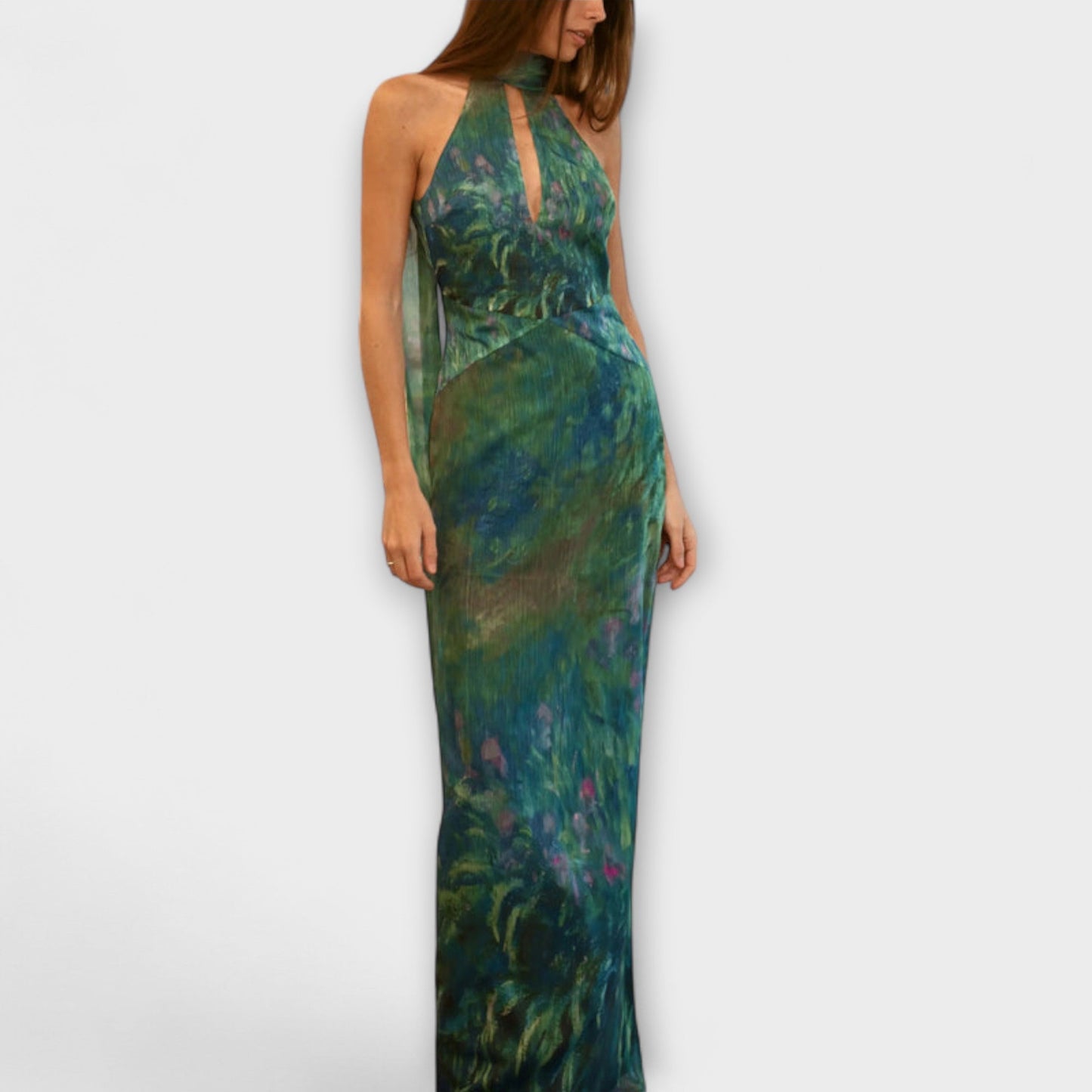 Maisie - Monet Iris Druck Maxi Kleid