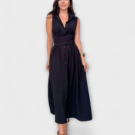 Mira - Auffälliges, einreihiges Midikleid mit Bindegürtel