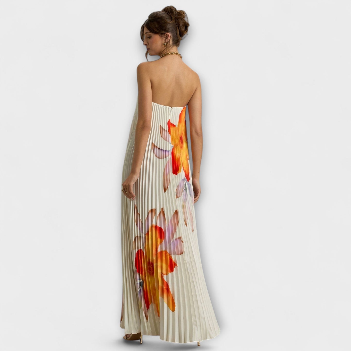 Michelle - Sweetheart Maxi-Kleid in Orange Floral