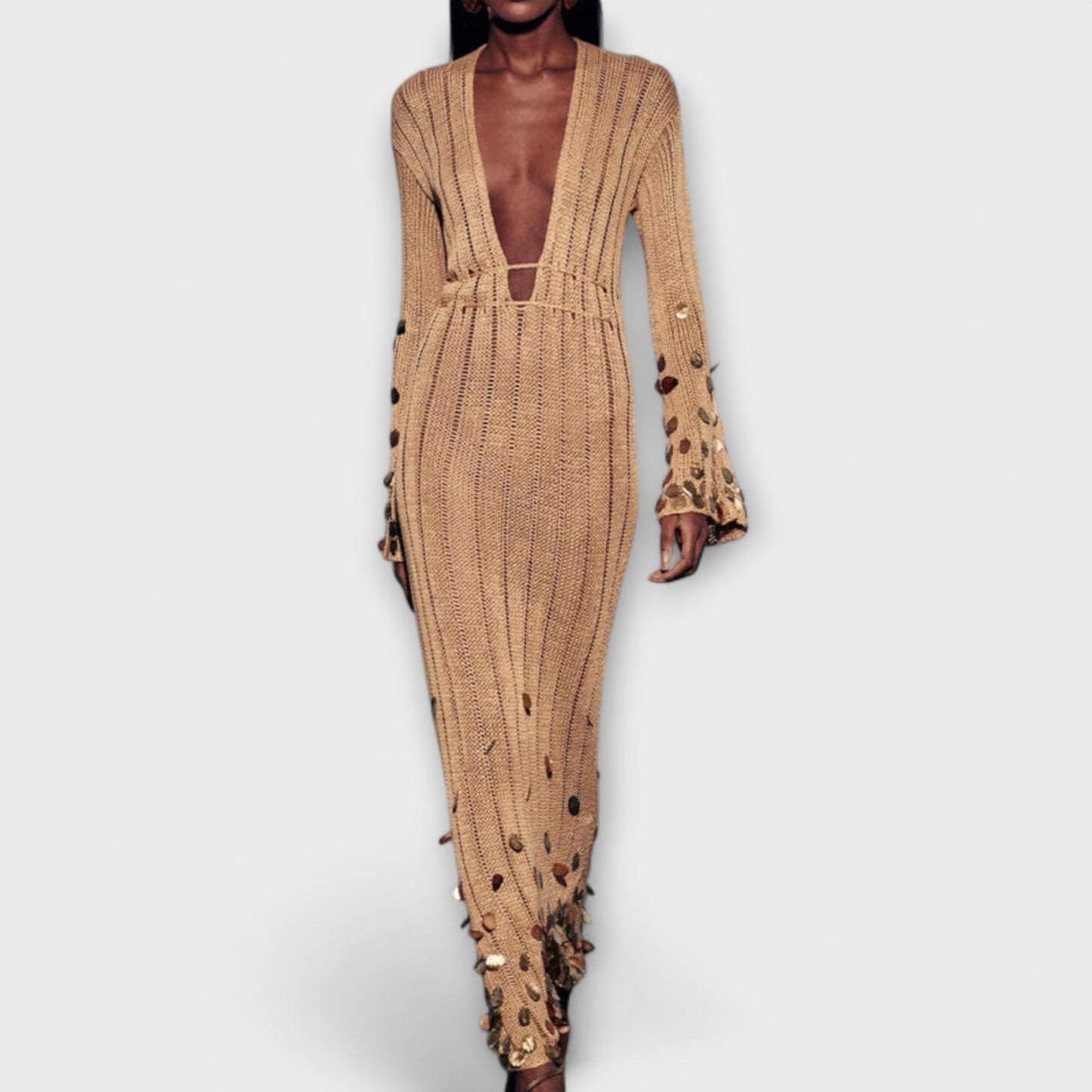 Kathleen - Gold Strickmaxikleid von Dolly