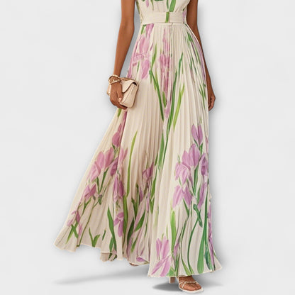 Gefaltetes Floral Chiffon Maxikleid