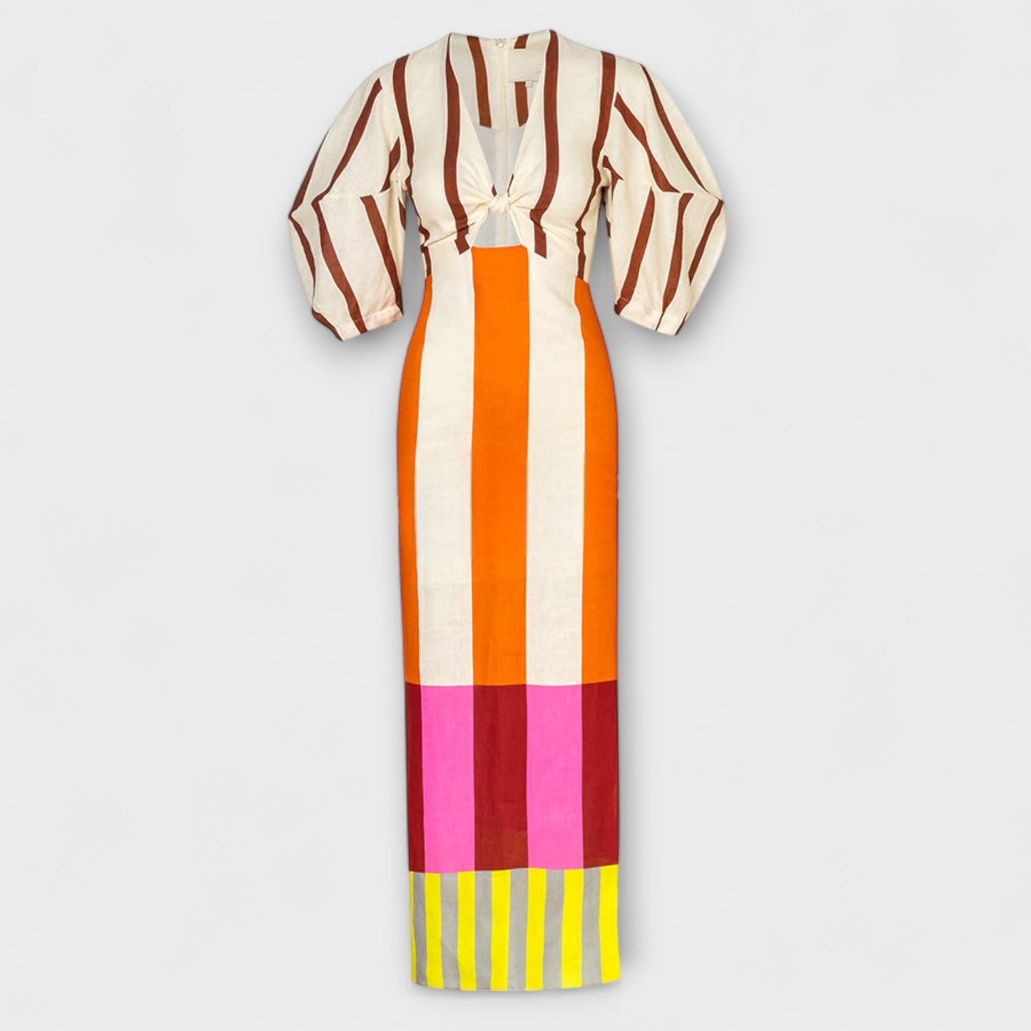 Kaya - Maxikleid mit Frontausschnitt und Puffärmeln