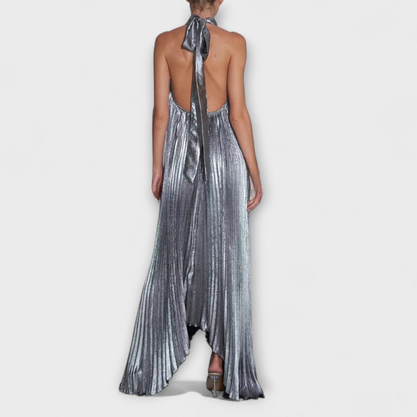 Calliope - Metallisches Plissee A-Linien Maxikleid