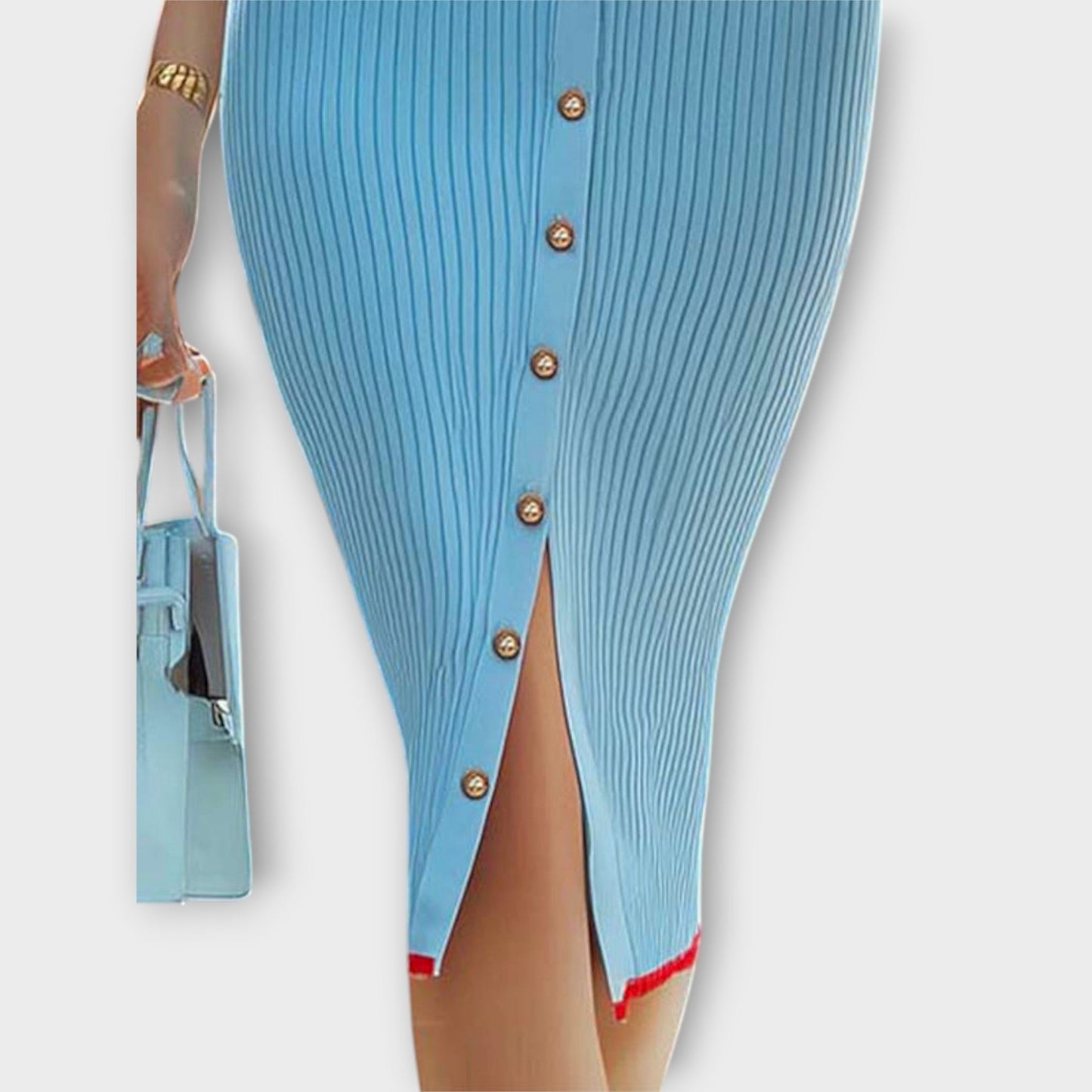 Sina - Schickes Babyblau Rippstrick Bleistiftkleid