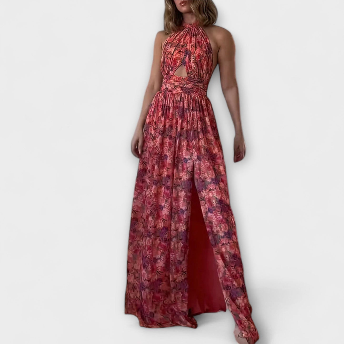 Nortrud - Maxikleid ohne Rücken mit floralem Muster