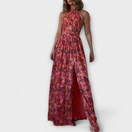 Nortrud - Maxikleid ohne Rücken mit floralem Muster