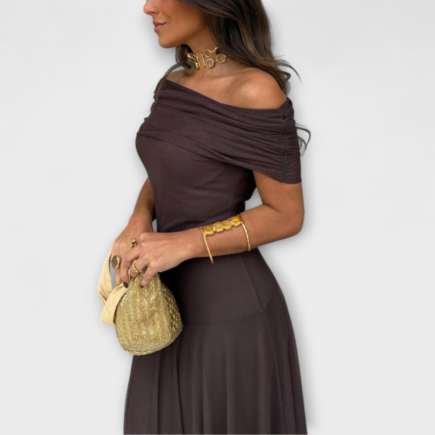 Wiese - Toledo Ein-Schulter Mesh Maxi Kleid