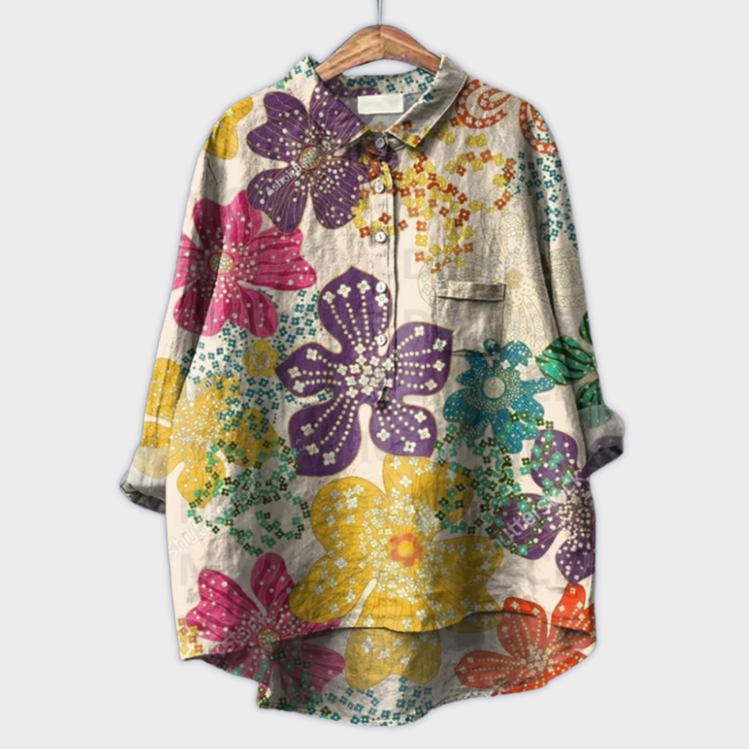 Magdalena - Handgemachte Damenbluse mit Blumenmuster