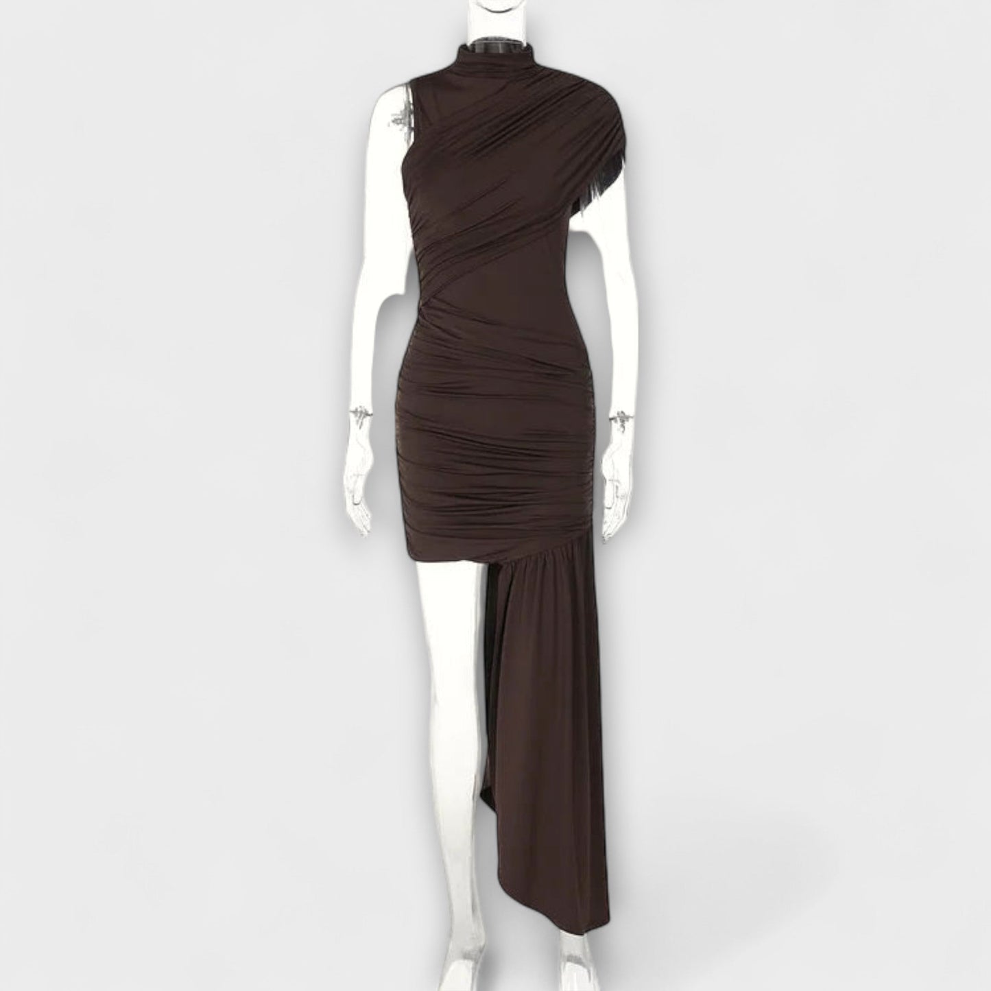 Lila - Stilvolles, figurbetontes Kleid mit rundem Ausschnitt und Falten