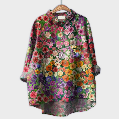 Magdalena - Handgemachte Damenbluse mit Blumenmuster