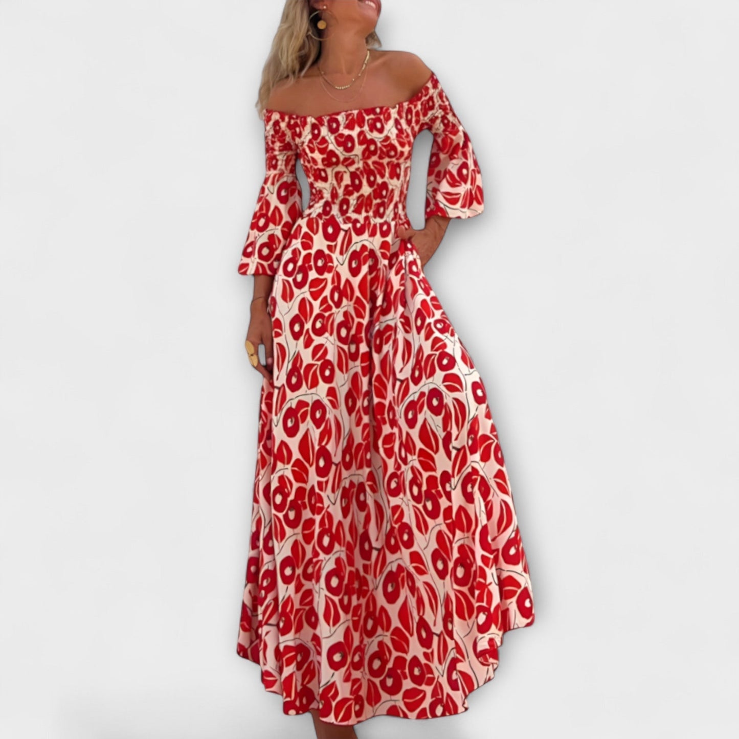Bella - Off-Shoulder Kleid mit Ozeanblumen