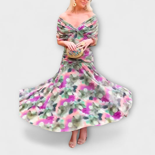 Aurora - Stilvolles V-Ausschnitt Maxi-Kleid