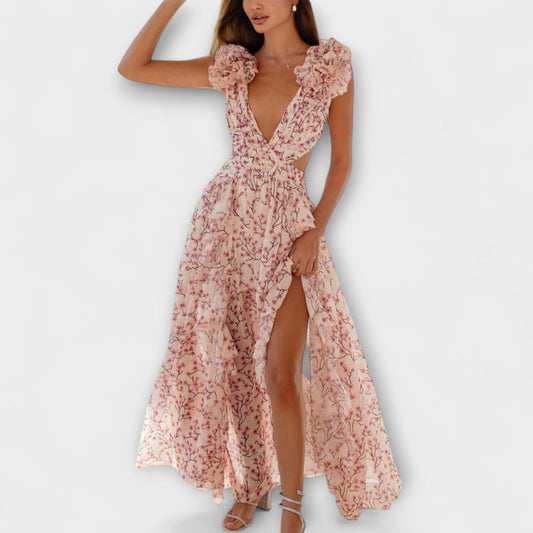 Elin - Maxikleid mit Rüschensaum und Cut-Out-Details