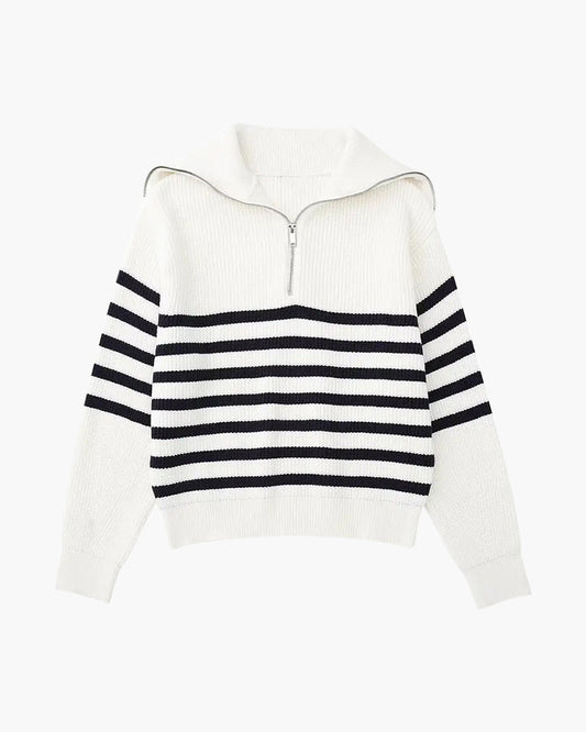 Gestreifter Reißverschluss-Pullover