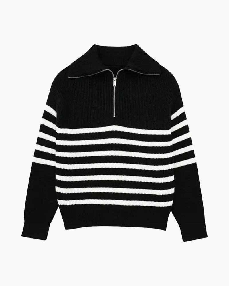 Gestreifter Reißverschluss-Pullover