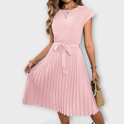 Claire - Kurzarm, Faltenwurf, Lässiges Midi-Kleid
