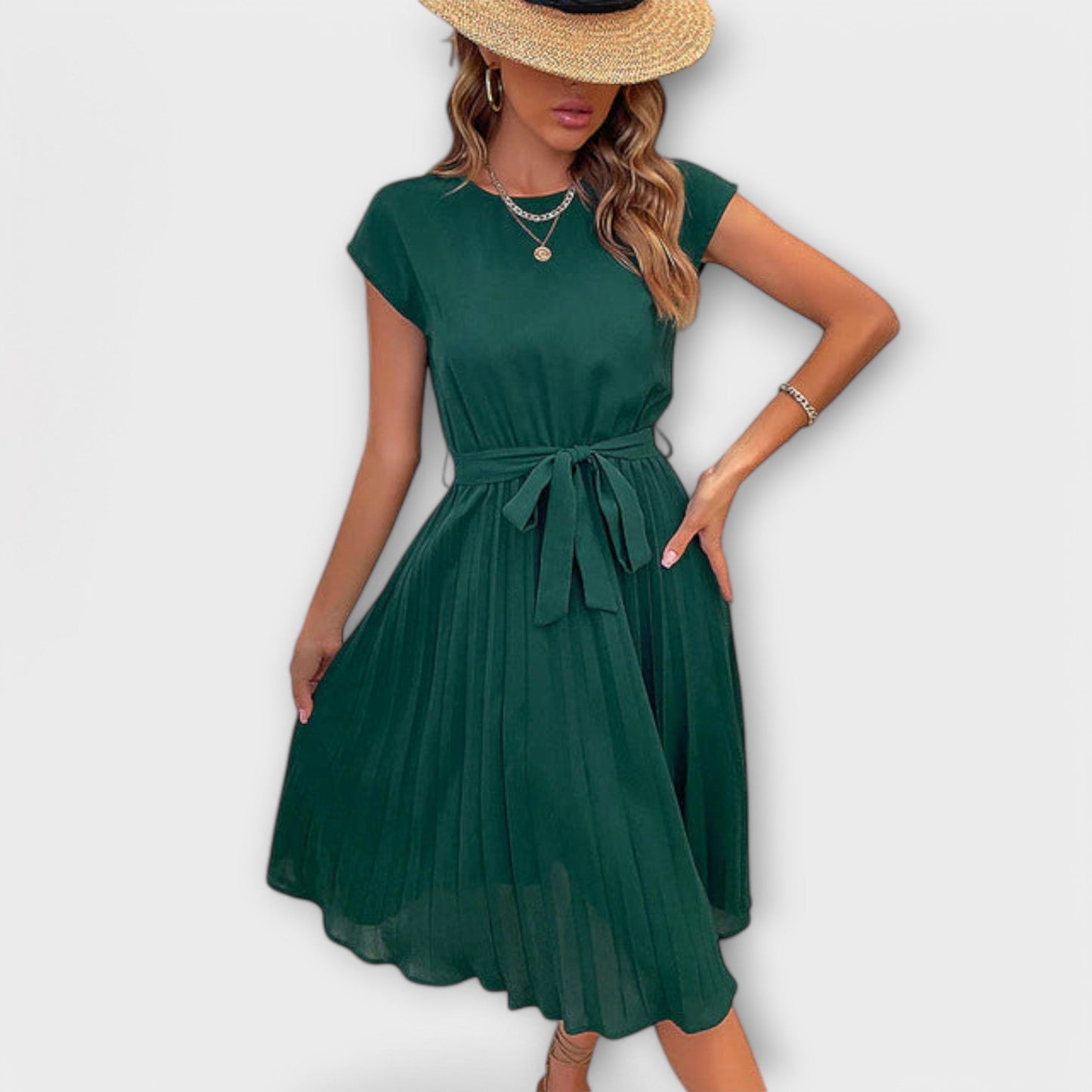Claire - Kurzarm, Faltenwurf, Lässiges Midi-Kleid