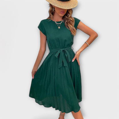 Claire - Kurzarm, Faltenwurf, Lässiges Midi-Kleid
