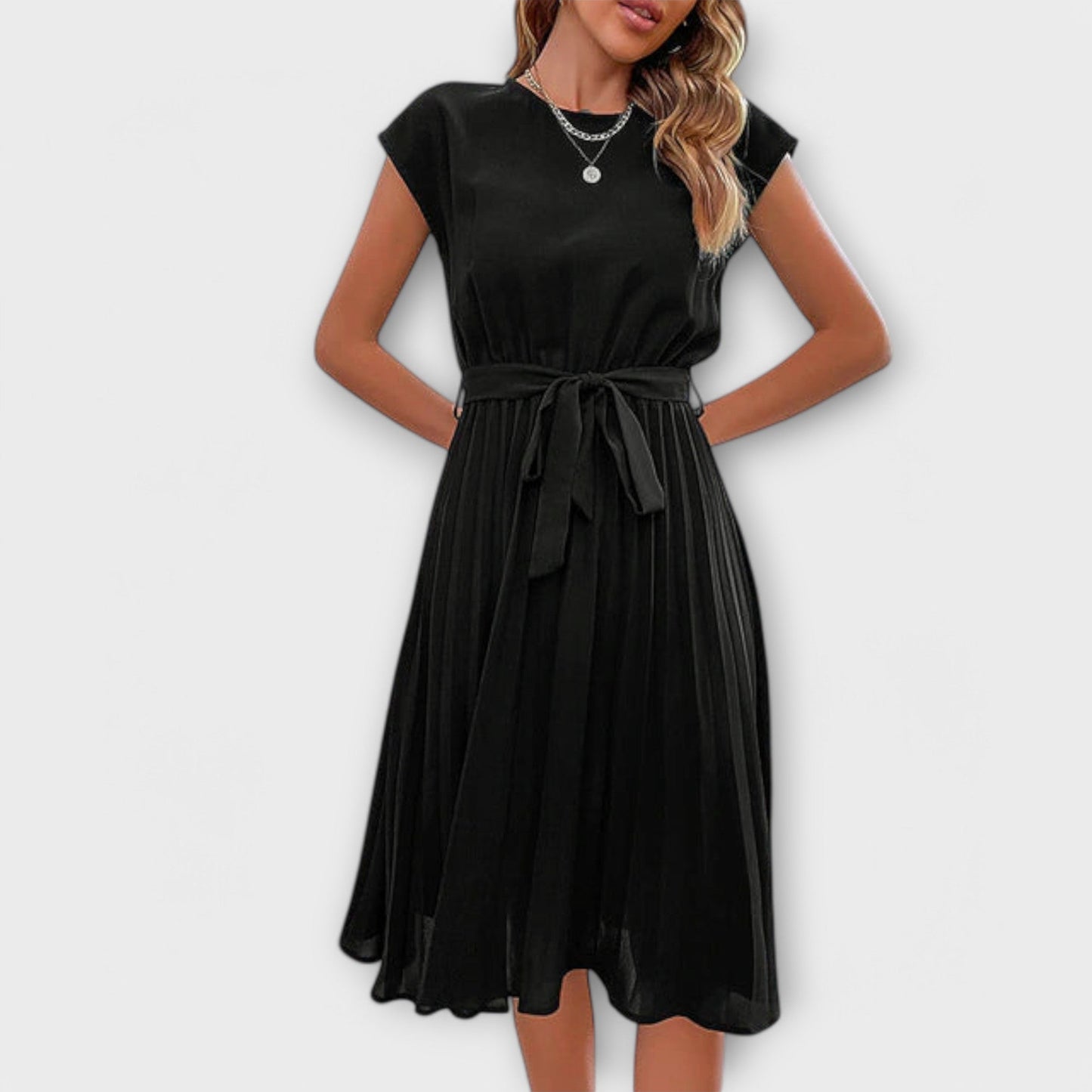 Claire - Kurzarm, Faltenwurf, Lässiges Midi-Kleid