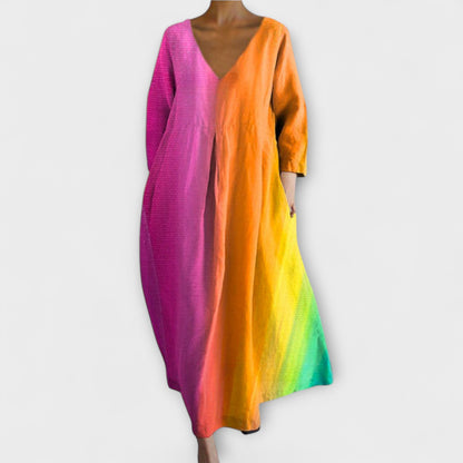 Fiona - Langes, Farbiges Kleid mit V-Ausschnitt