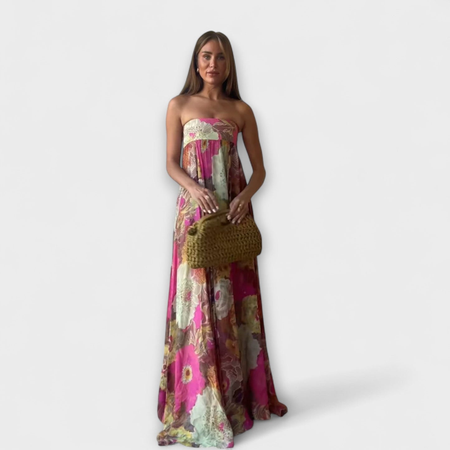 Schickes Retro Strapless Falten Maxi Kleid