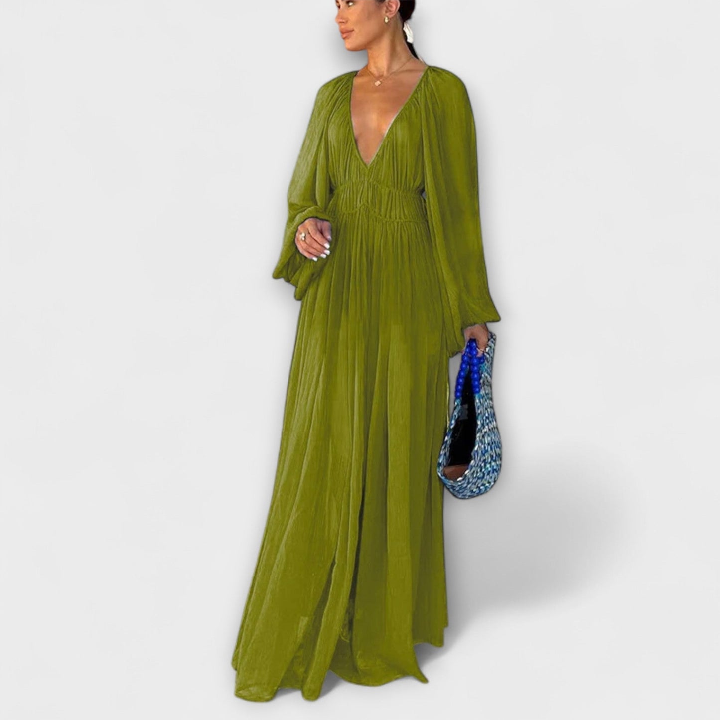 Elegantes plissiertes Langarmkleid