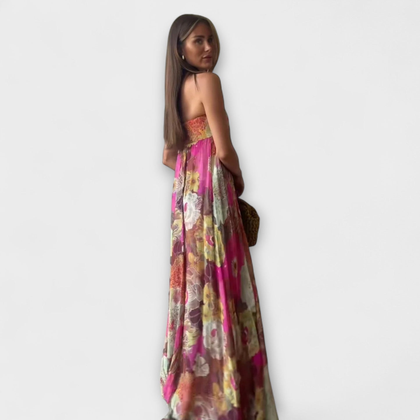 Schickes Retro Strapless Falten Maxi Kleid