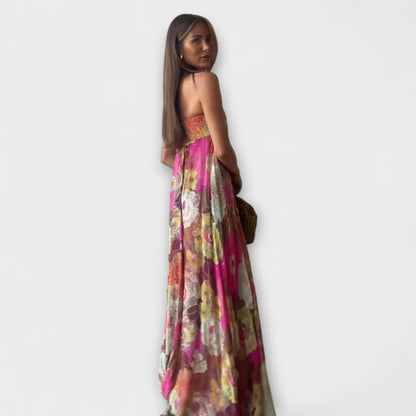Schickes Retro Strapless Falten Maxi Kleid