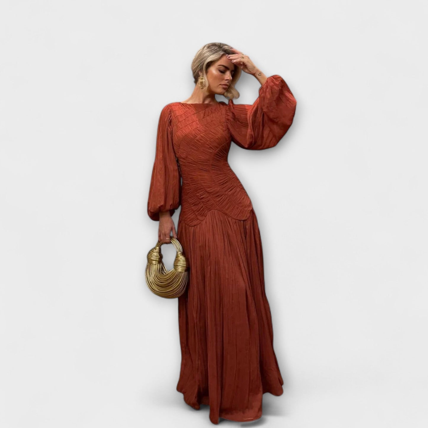 Elegantes plissiertes Langarmkleid