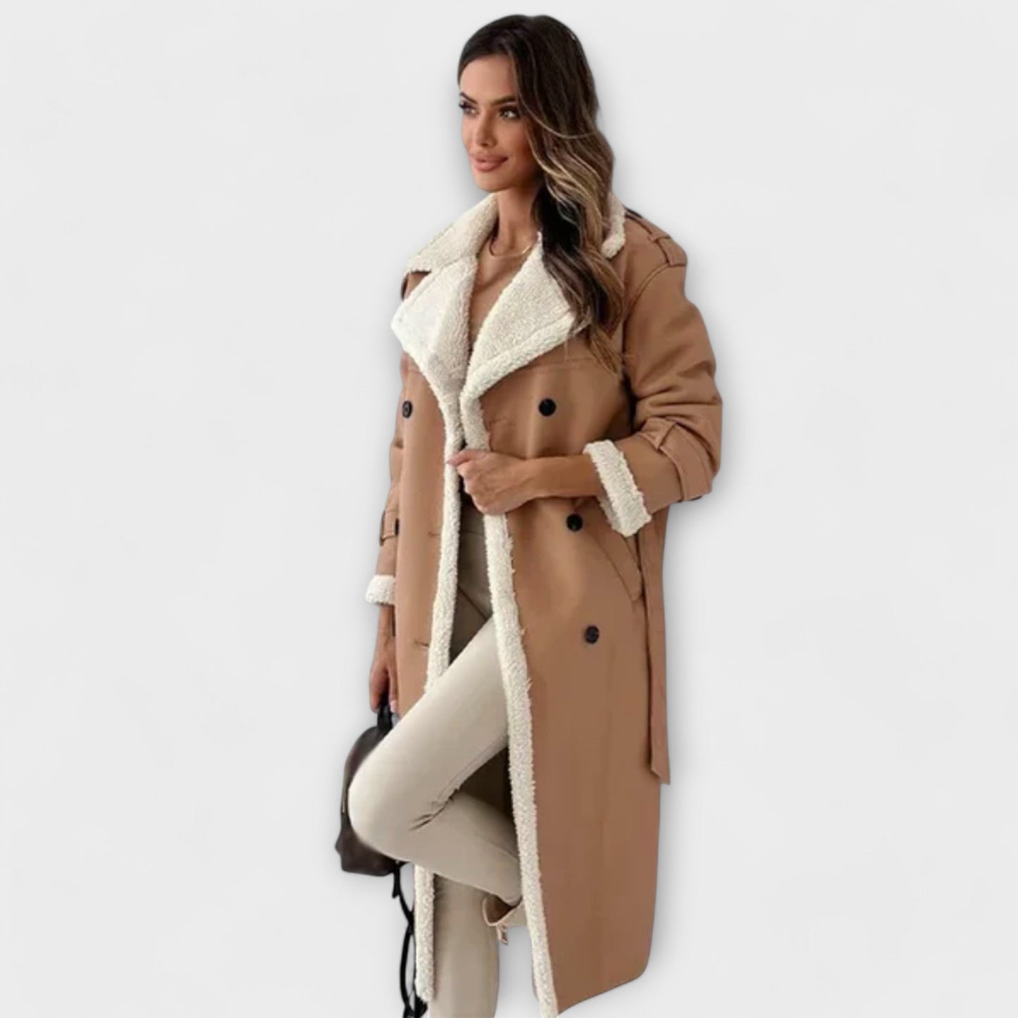 Maria – Lange klassische Jacke mit Fleece-Futter und Teddy-Kragen