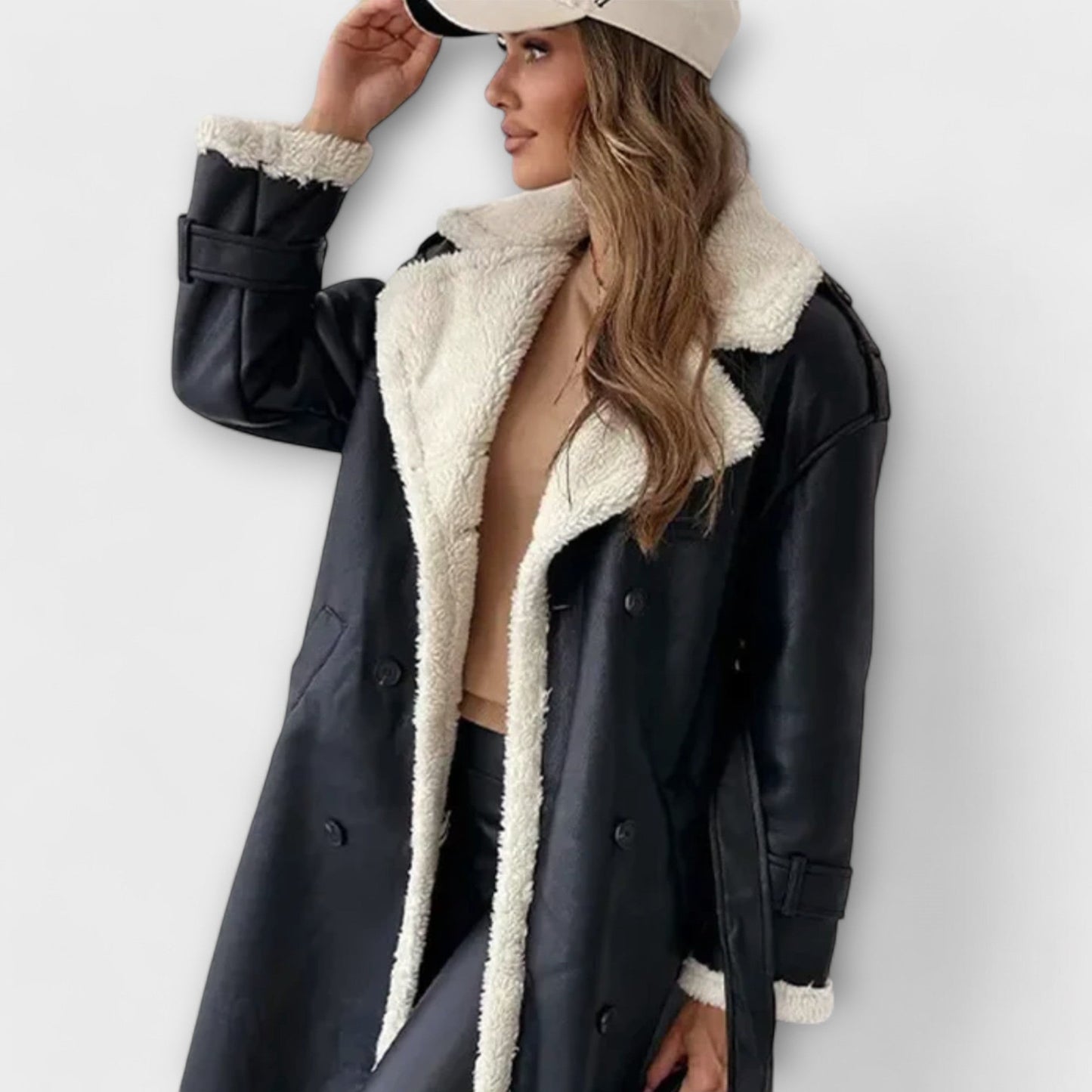 Maria – Lange klassische Jacke mit Fleece-Futter und Teddy-Kragen
