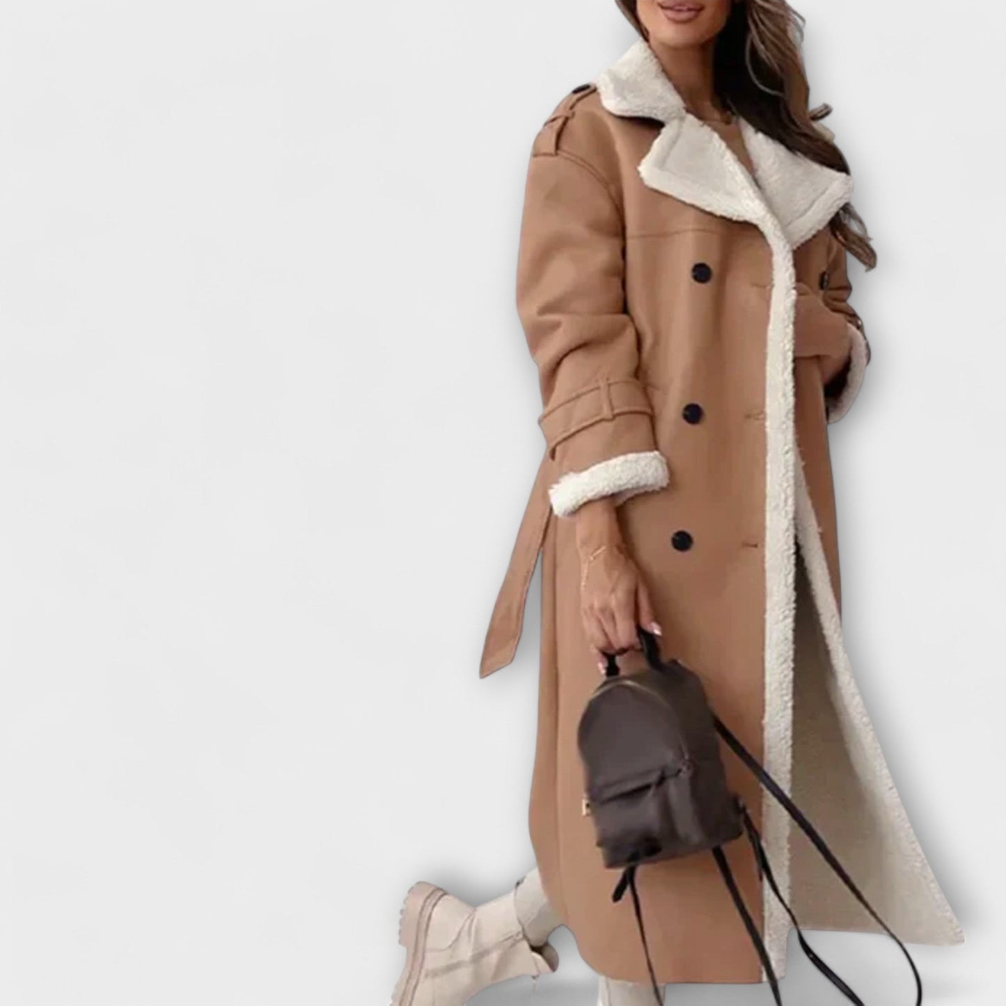 Maria – Lange klassische Jacke mit Fleece-Futter und Teddy-Kragen