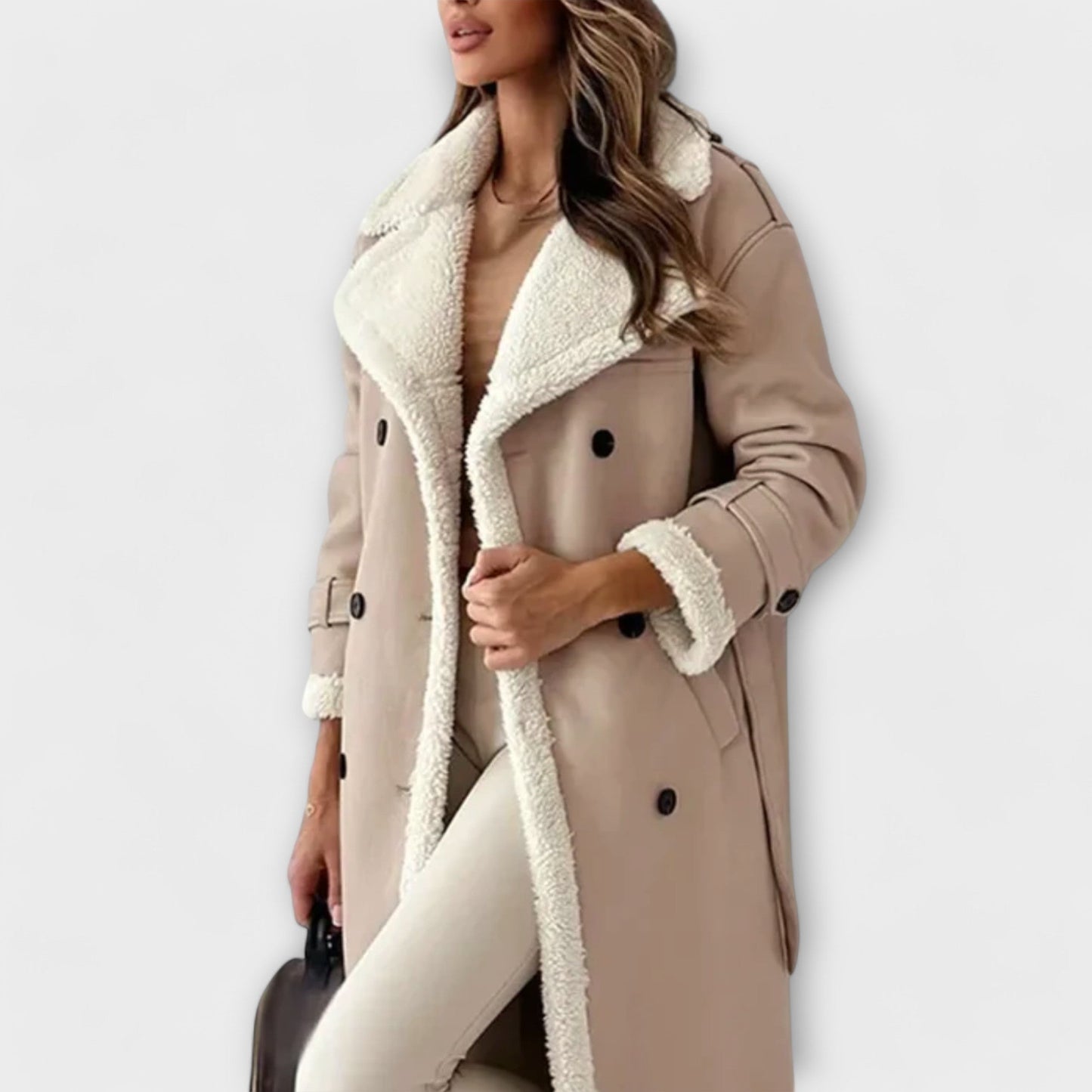 Maria – Lange klassische Jacke mit Fleece-Futter und Teddy-Kragen