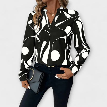 Elegante Bluse mit langen Ärmeln und spitzem Ausschnitt