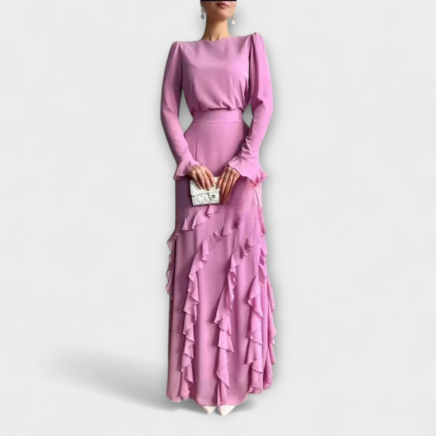 Fallon - Figurbetontes Langkleid mit dreidimensionalen Rüschen