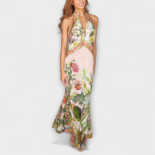 Ayla - Ärmelloses Maxikleid mit floralem Muster und offener Rückseite