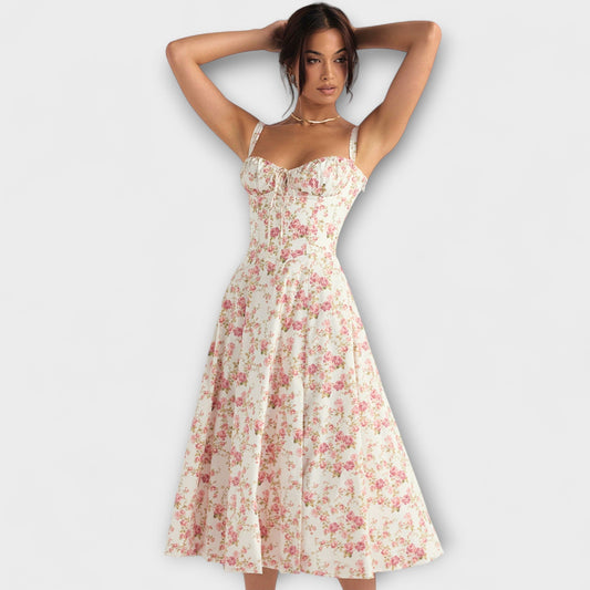 Zipporas - Maßgeschneidertes Bustierkleid mit modernem Frühlingsblumenmuster