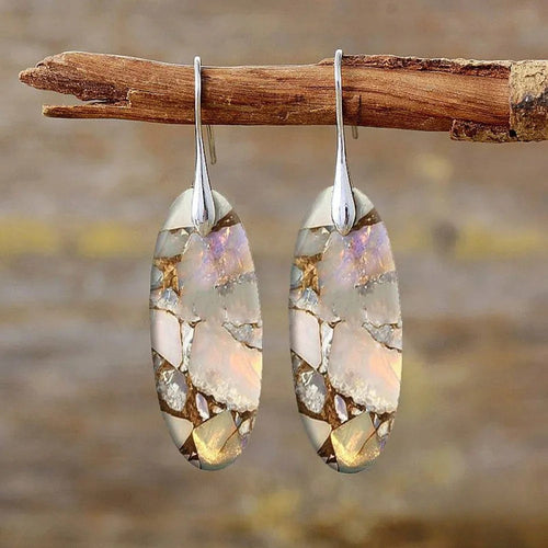 Vintage Oval Stone Ohrringe aus Naturmaterialien