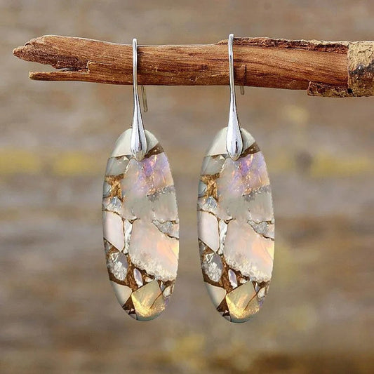 Vintage Oval Stone Ohrringe aus Naturmaterialien