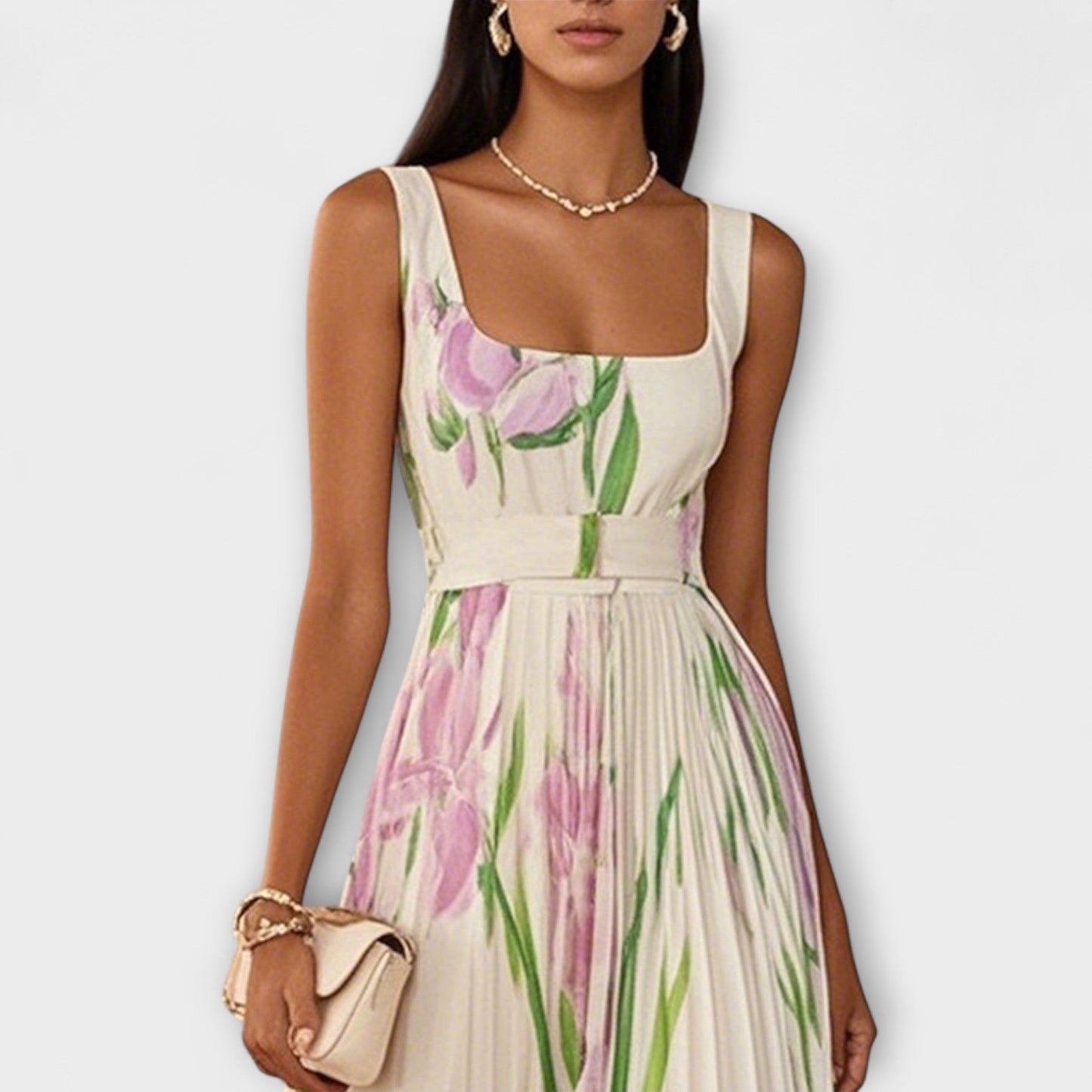 Gefaltetes Floral Chiffon Maxikleid
