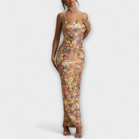 Oakley - Maxikleid mit floralen Pailletten im 80er-Stil